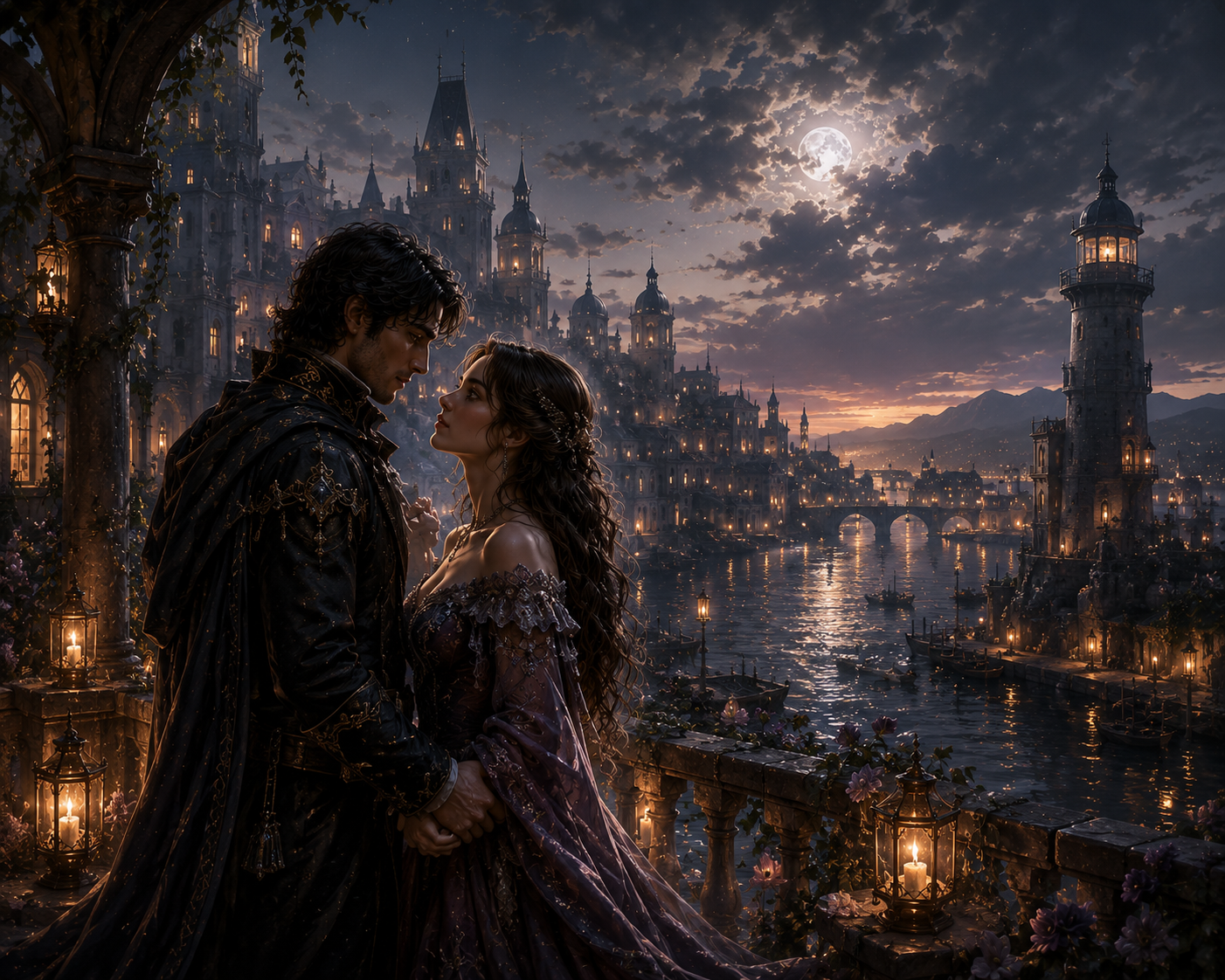 Two adult fantasy protagonists conjure the beginning of a shared story.